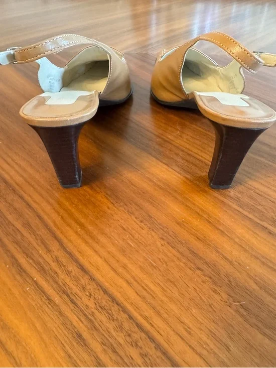 Franco Sarto Slingback Heels Tan Leather Square Toe Size 8 Chic - Picture 11 of 13